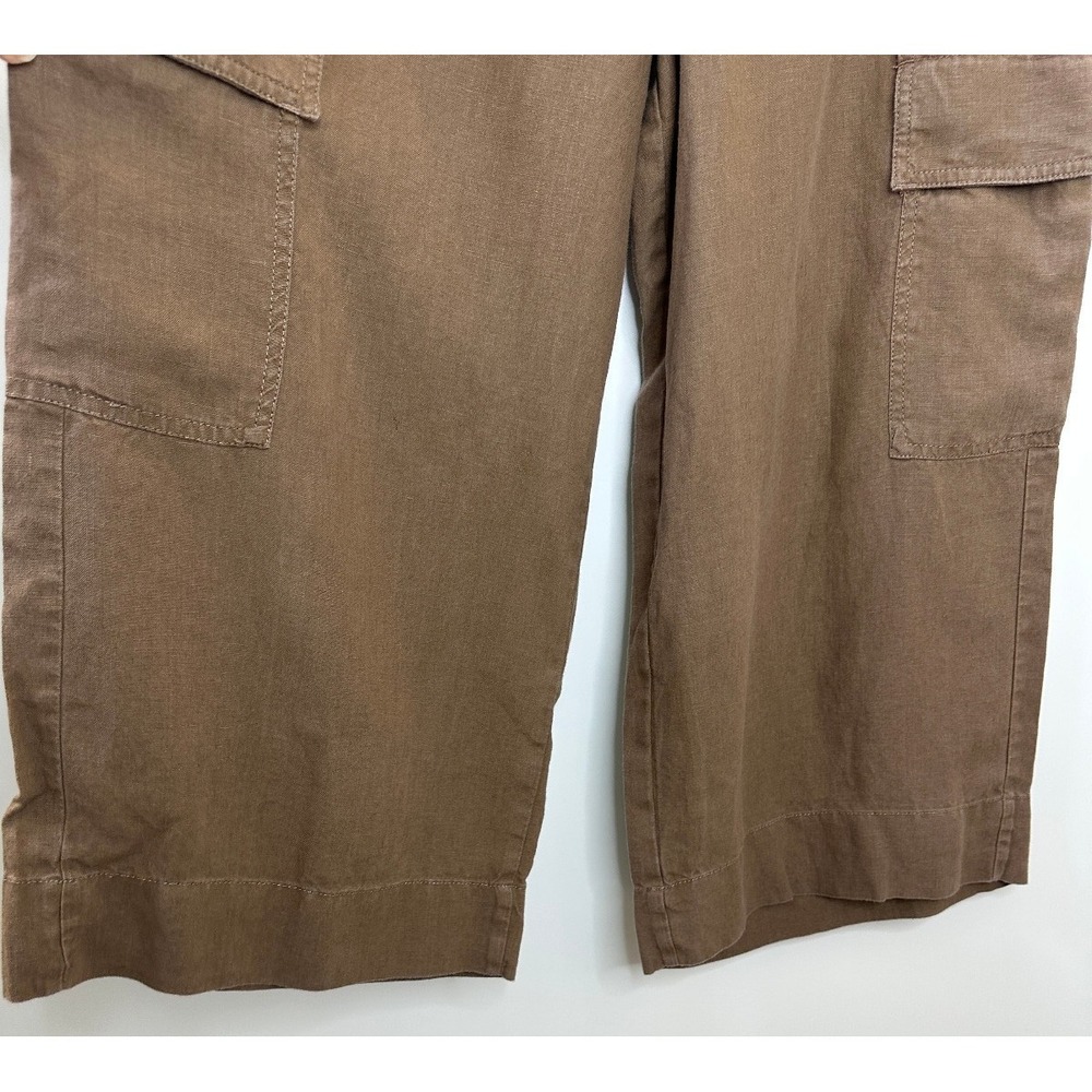 Chico's Wide Leg 100% Linen Faded Brown Relaxed Cargo Crop Pants Size 2 US 12 - Picture 8 of 16